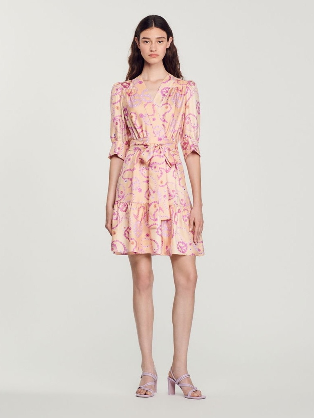 SANDRO Enrie Belted Paisley-Print Silk Dress Size 6/ 38